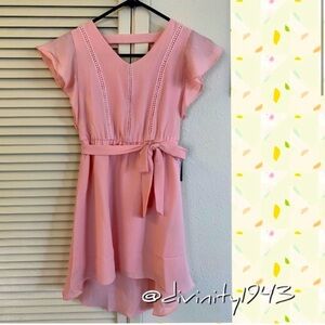 Peach color crêpe texture lined tea length dress